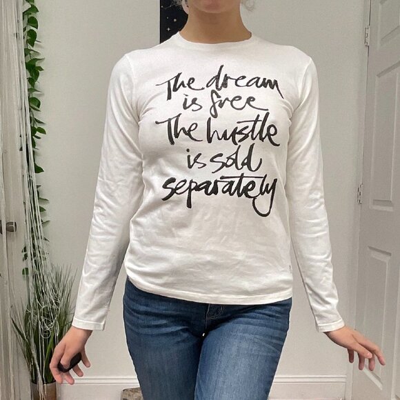 Gaialuna Precious Crew Neck Graphic T-Shirt Top Long Sleeve Size 12 White - Picture 1 of 8